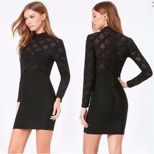 BEBE Mesh Criss Cross Mock Black Bodycon Dress